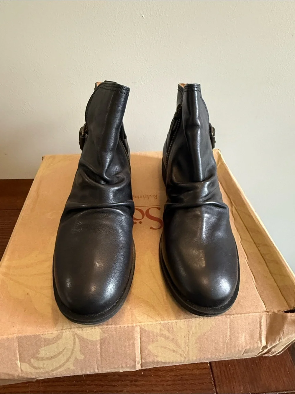 Sofft Black Leather Ankle Boots with Side Buckle